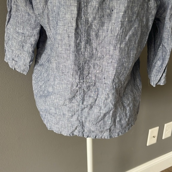 Sigrid Olsen 100% Linen Button Up 3/4 Sleeve Oversized Blouse Chambray Blue - Picture 8 of 11